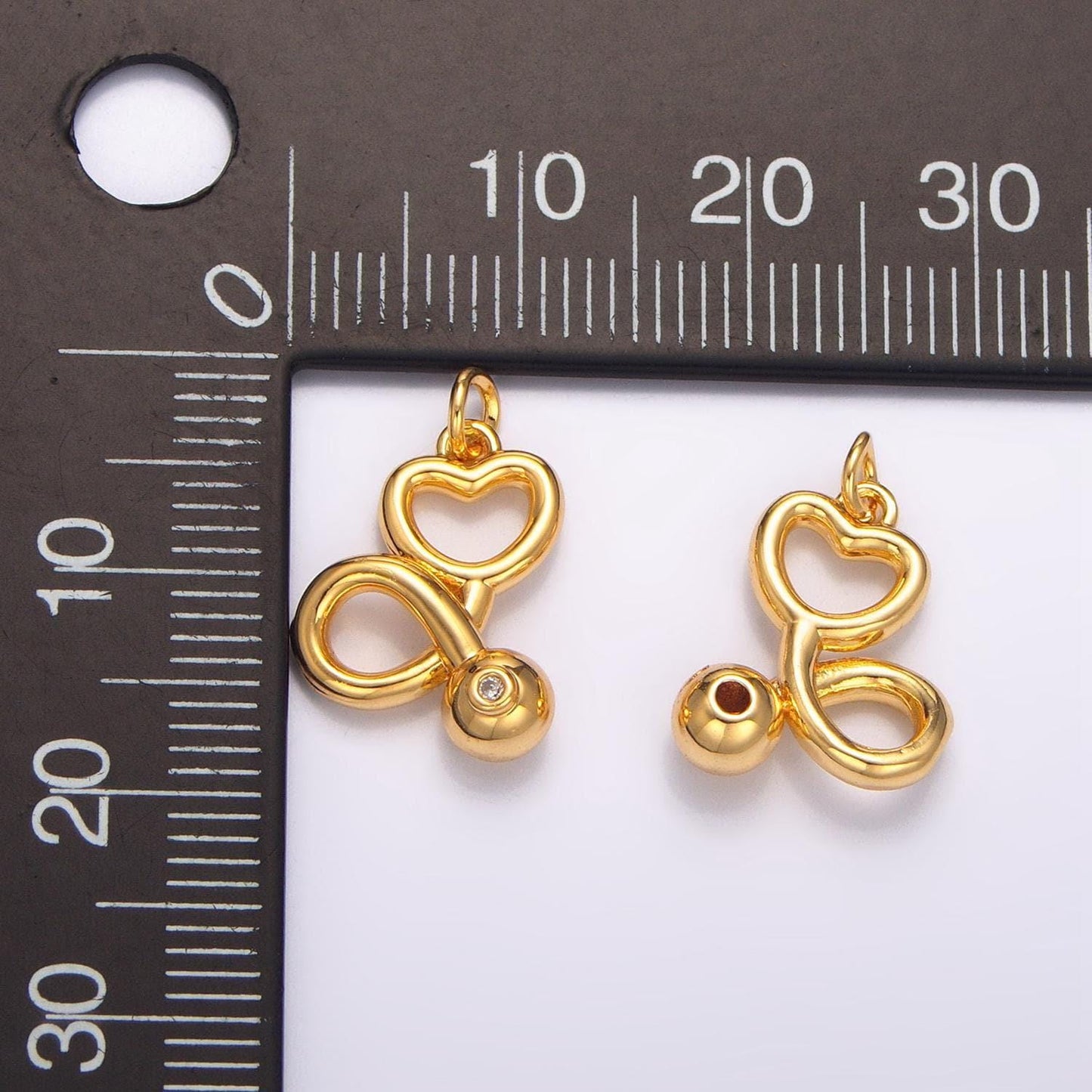 Cz multidimensional doctor stethoscope heart 24k gold filled charm | w-087