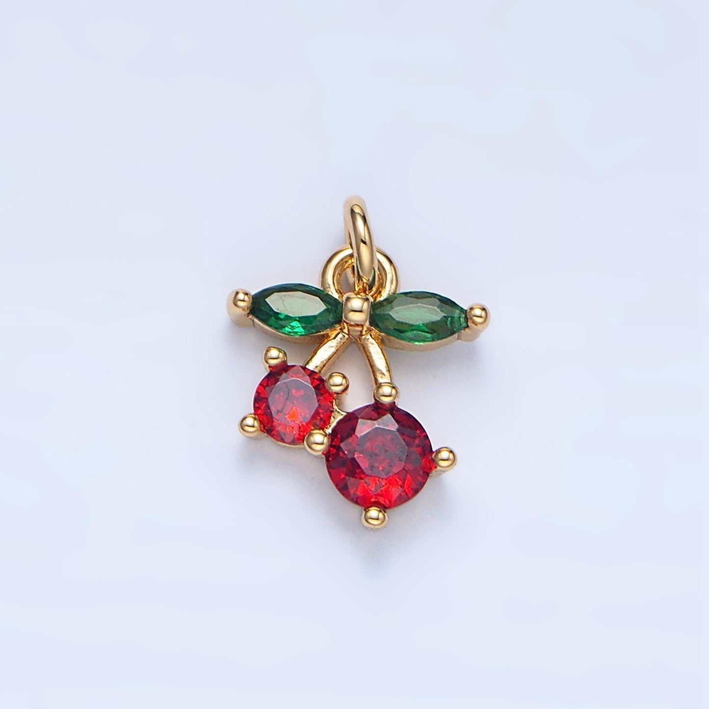 Mini red cz cherry fruit 24k gold filled charm | x-849