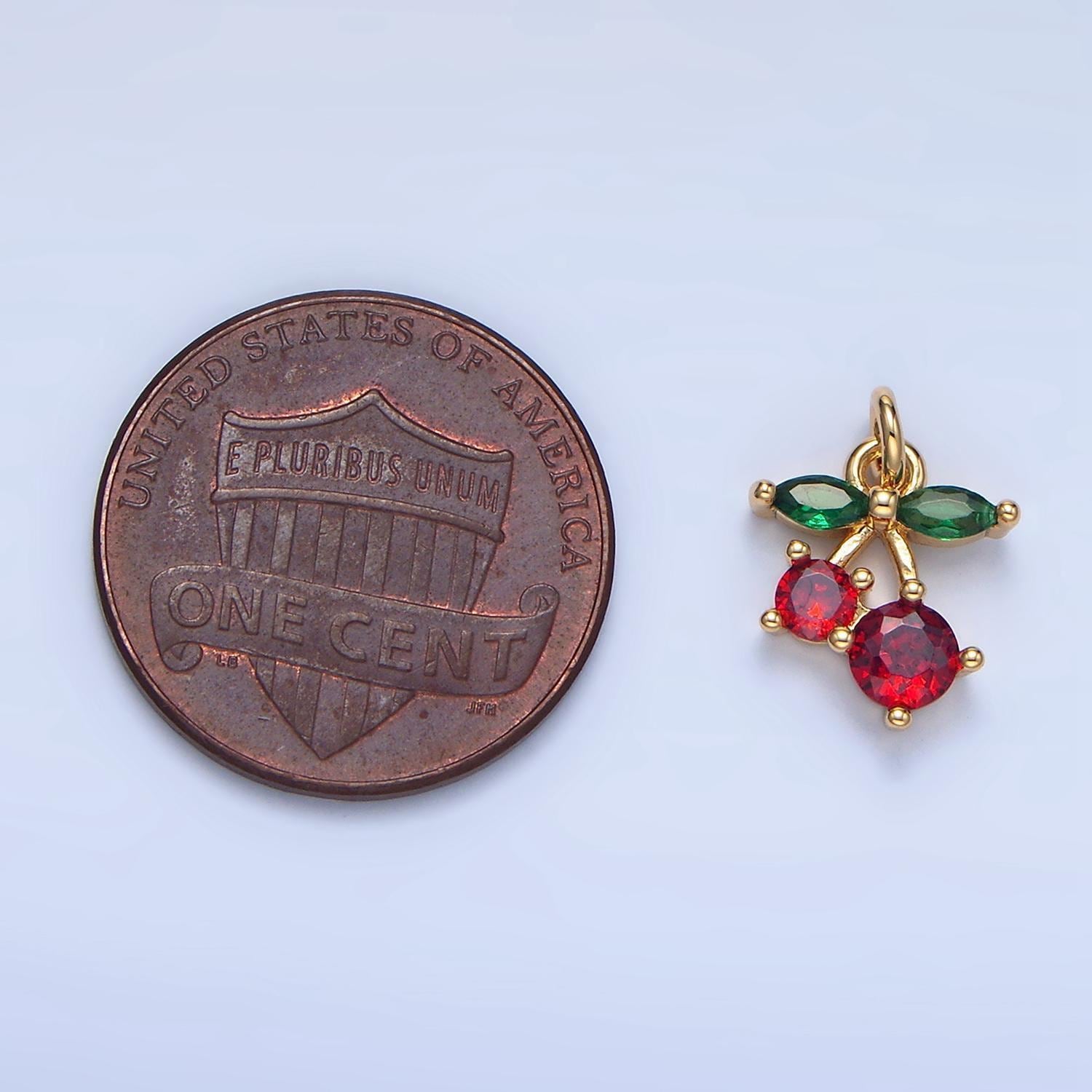 Mini red cz cherry fruit 24k gold filled charm | x-849