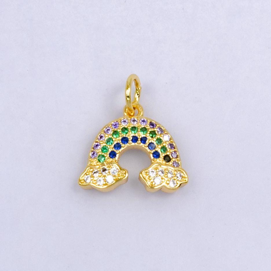 Gold rainbow charms 24k gold filled cz rainbow pendant mini cloud charm bracelet necklace for diy jewelry making supply w227