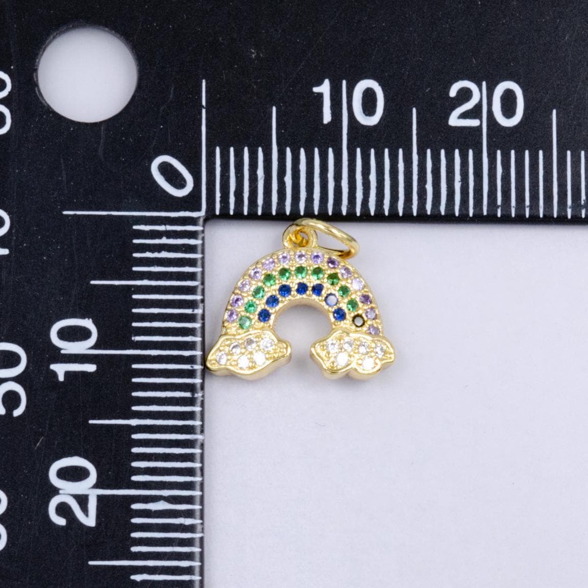Gold rainbow charms 24k gold filled cz rainbow pendant mini cloud charm bracelet necklace for diy jewelry making supply w227