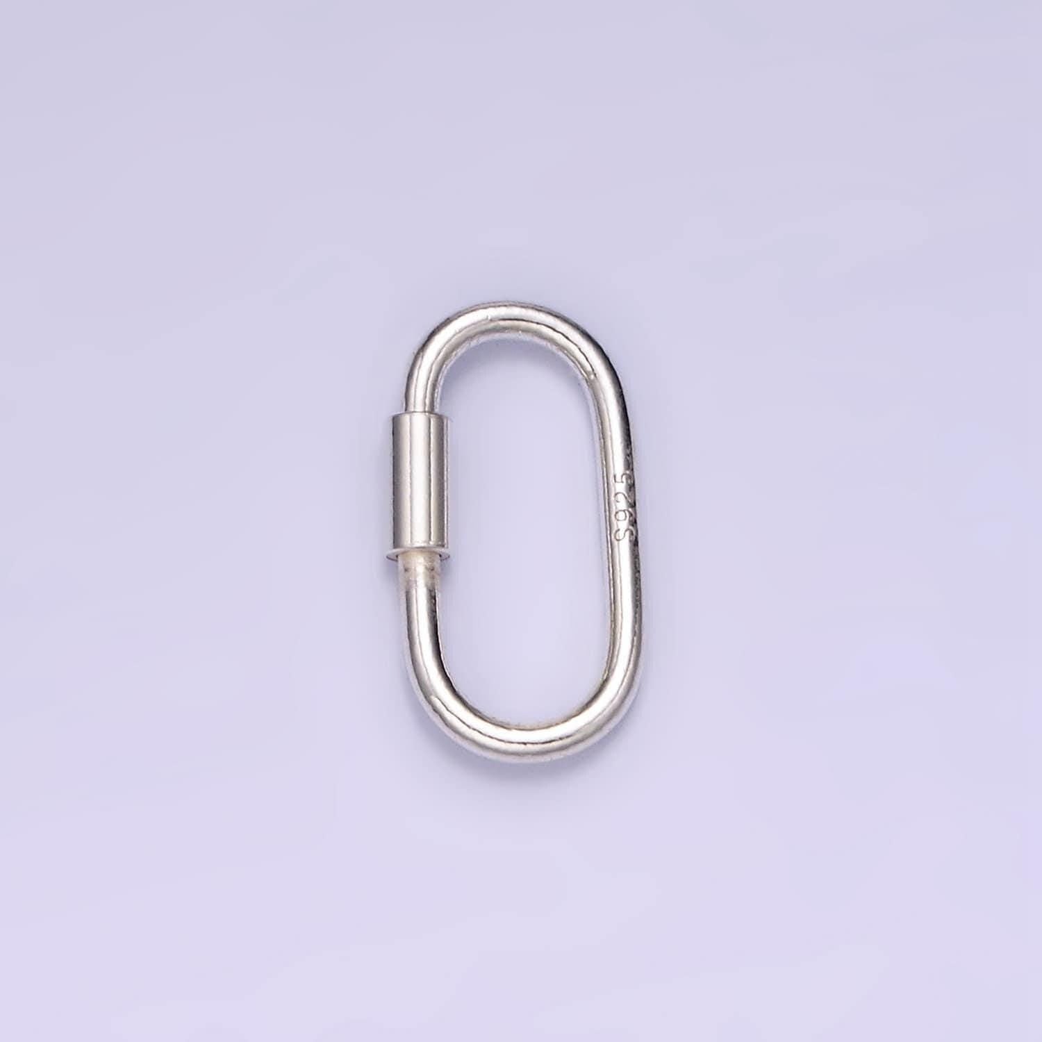 Dainty slim silver oval carabiner s925 sterling silver dainty screw lock clasp for jewelry making sl-487