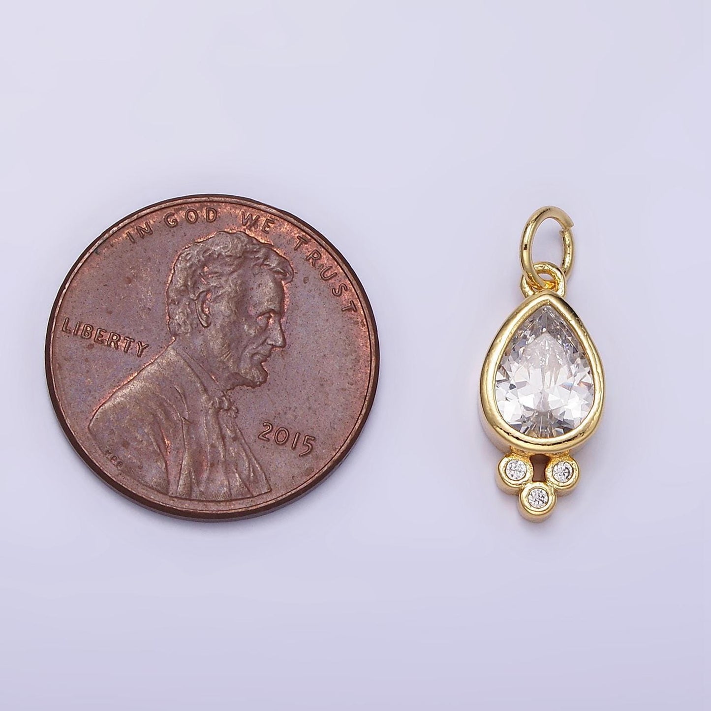 14k gold filled triple clear cz teardrop mini charm | d430