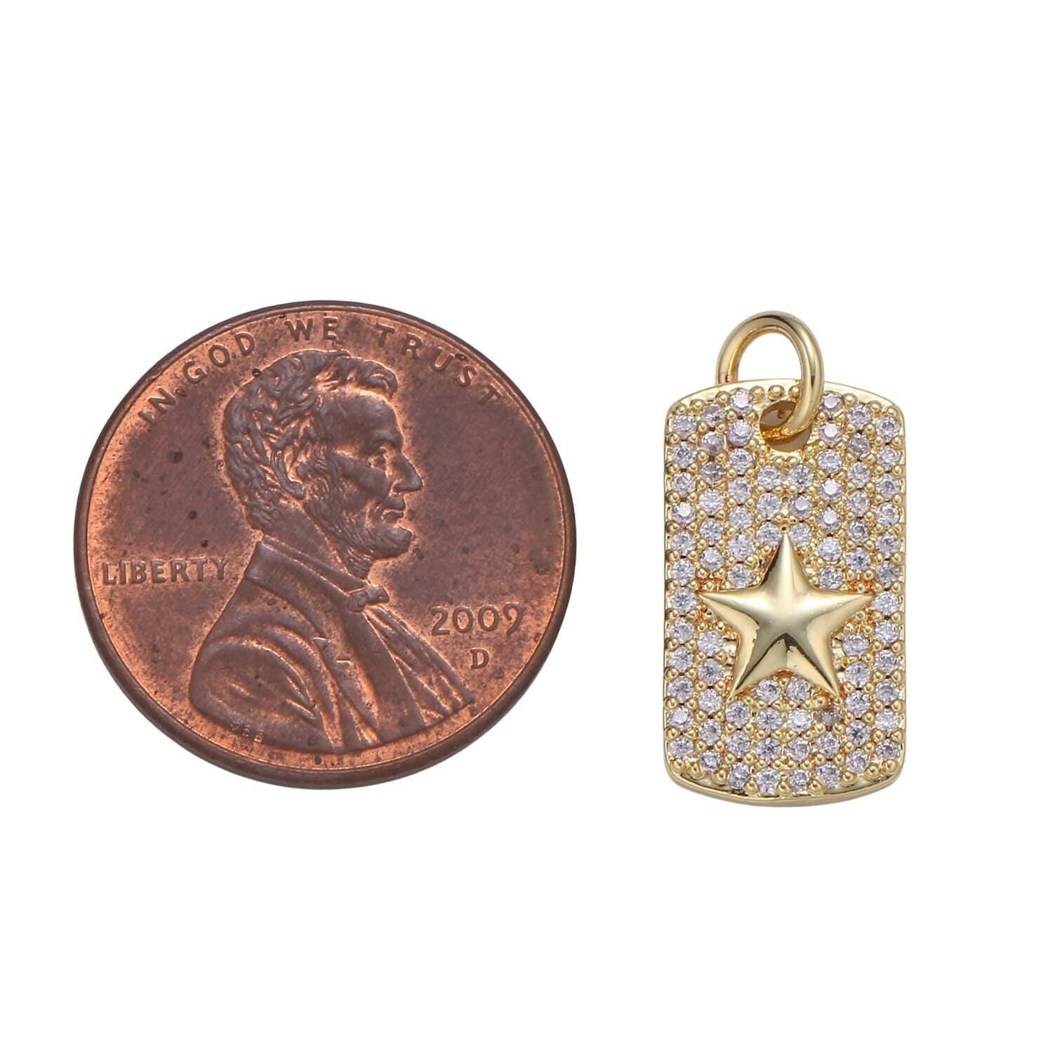 Micro pave star pendant dainty tag charm micro pave gold charm star tag charm jewelry making supply 24k gold findings, e-137