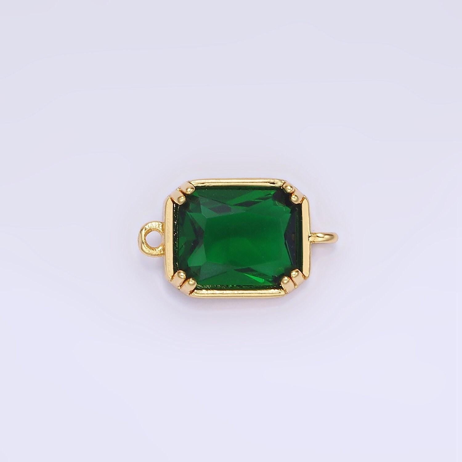 14k gold filled green, pink, blue, light green, baby blue cz multifaceted baguette connector | g342 - g344
