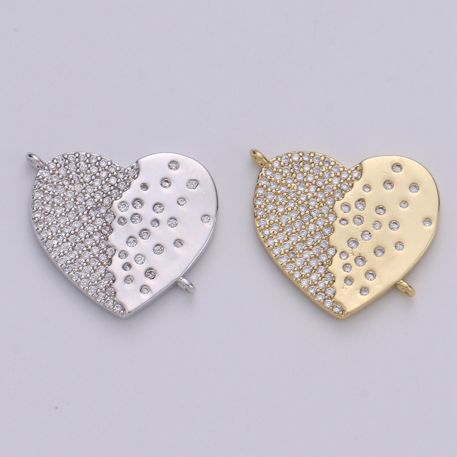 14k gold plated heart connector - dainty link connector- cubic love charm connector- for necklace bracelet component.cogp-179, 180