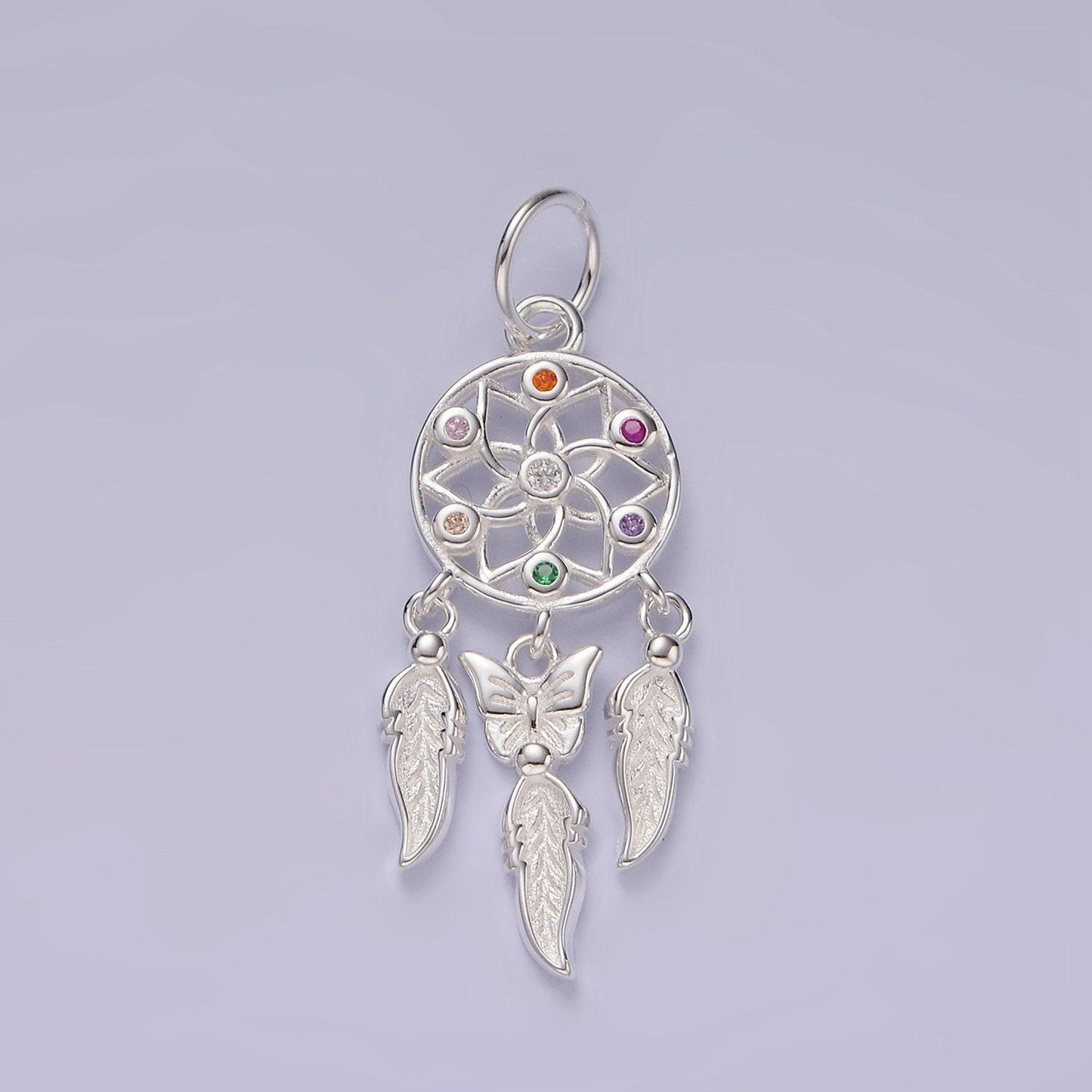 Sterling silver dream catcher charm pendant s925 feather bohemian necklace bracelet talisman earring dream jewelry boho inspired sl431