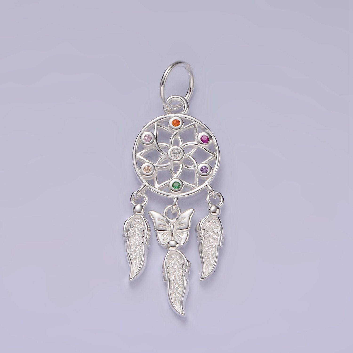 Sterling silver dream catcher charm pendant s925 feather bohemian necklace bracelet talisman earring dream jewelry boho inspired sl431