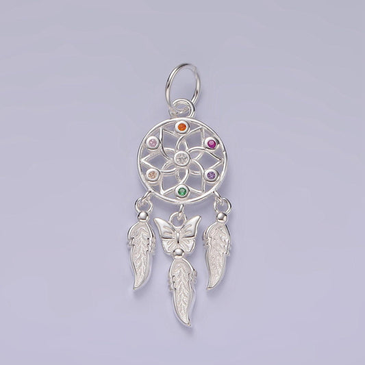 Sterling silver dream catcher charm pendant s925 feather bohemian necklace bracelet talisman earring dream jewelry boho inspired sl431