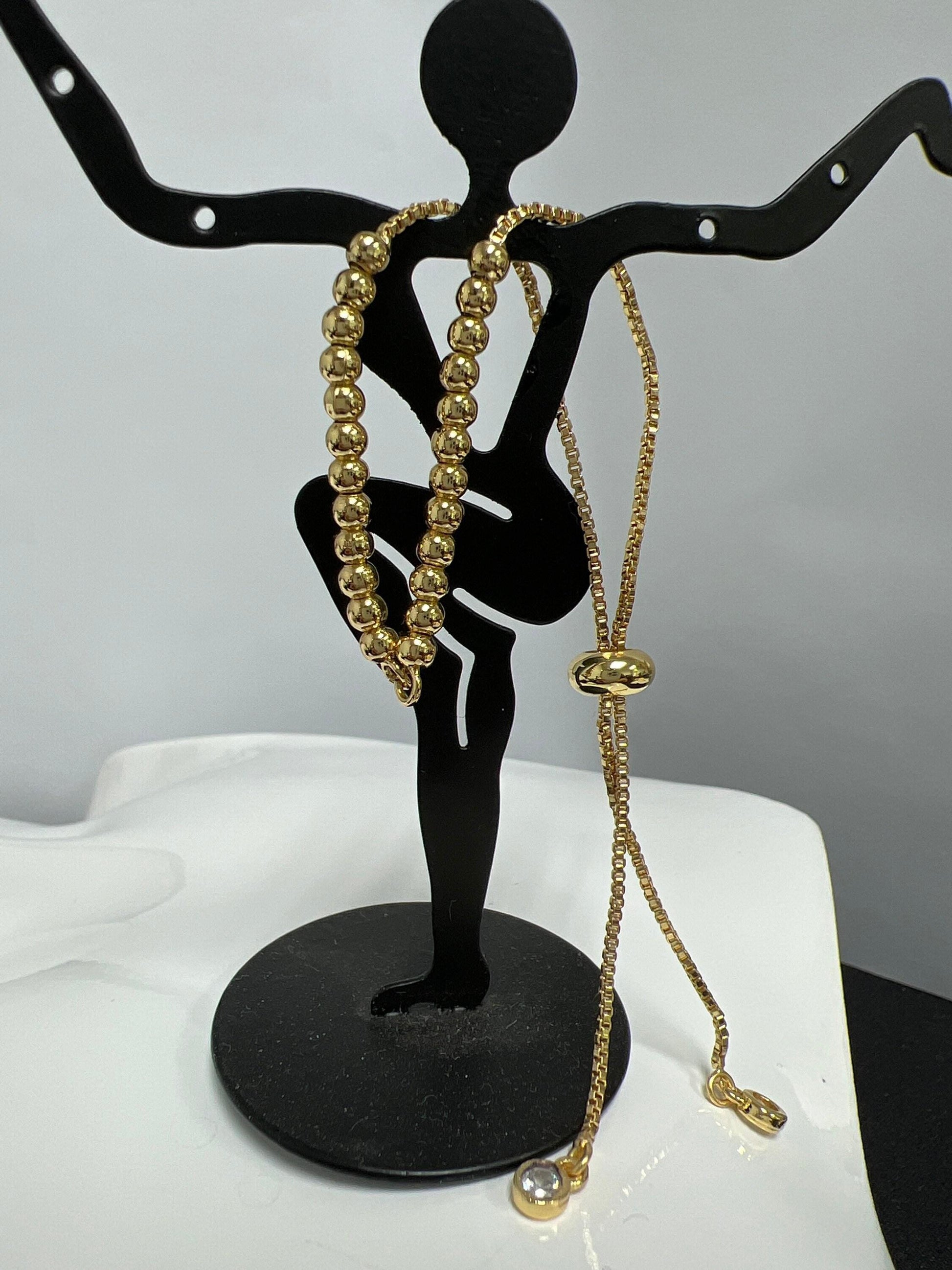 1pc.adjustable gold filled bracelet half semi finished with rubber stopper bolo beaded charm bracelets tennis bracelet box chain l-471, l472