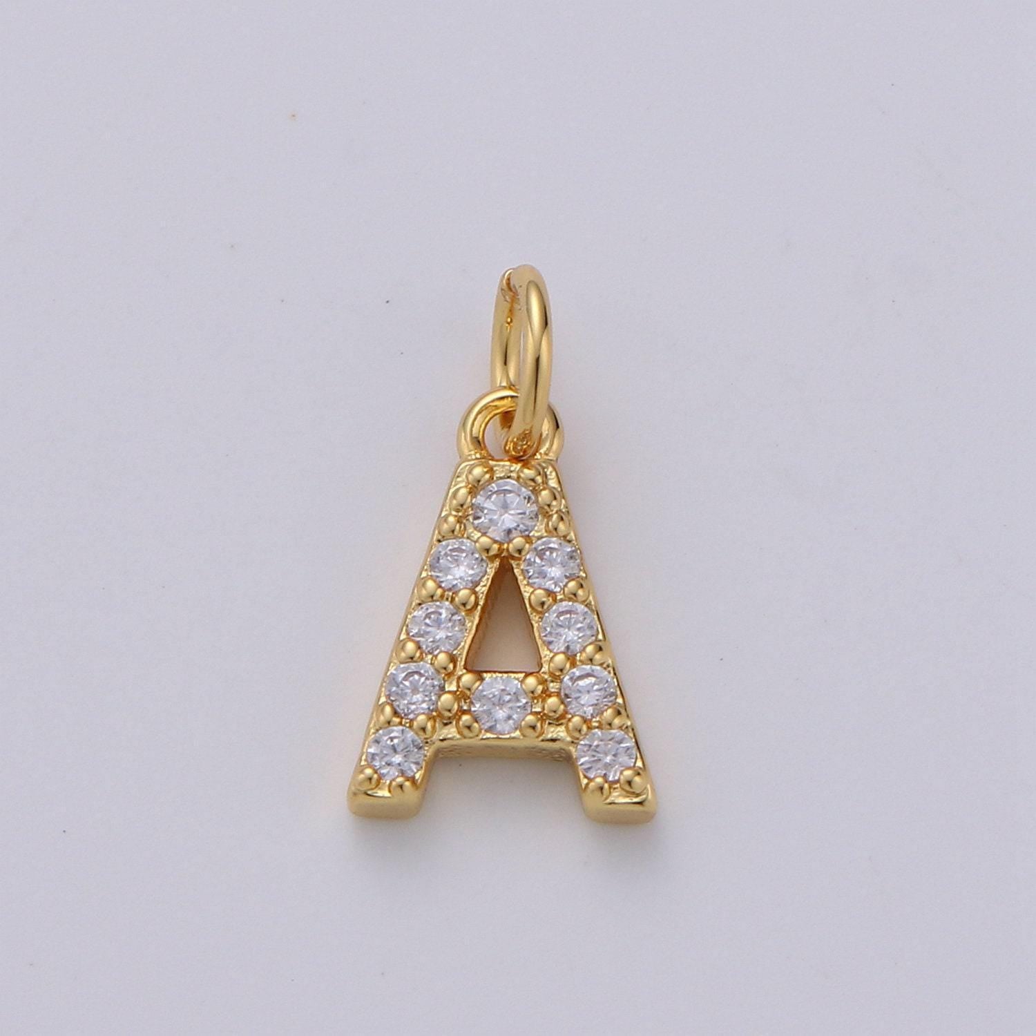 1pc gold cz micro pave initial letter charm, dainty letter pendant, cubic alphabeth charm, 9mm micro pave letters 08 a99-a111