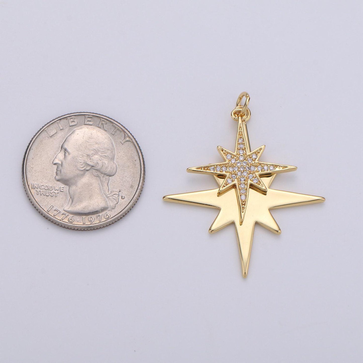 40x35m 24k gold north star charms, gold star pendant, celestial jewelry minimalist jewelry making supply micro pave dual star charm