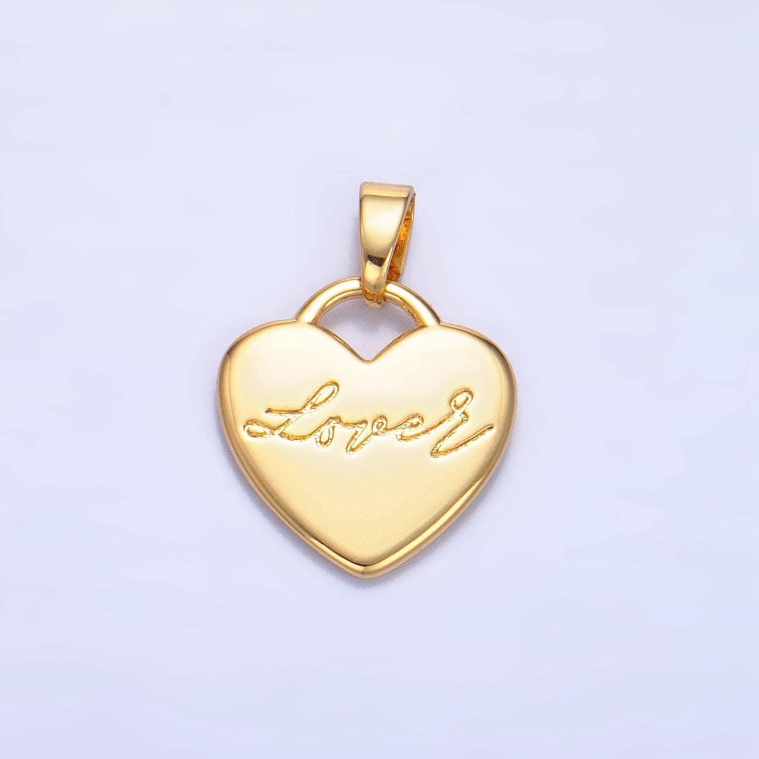 Minimalist heart cursive "lover" scripted 24k gold filled pendant | aa-1005