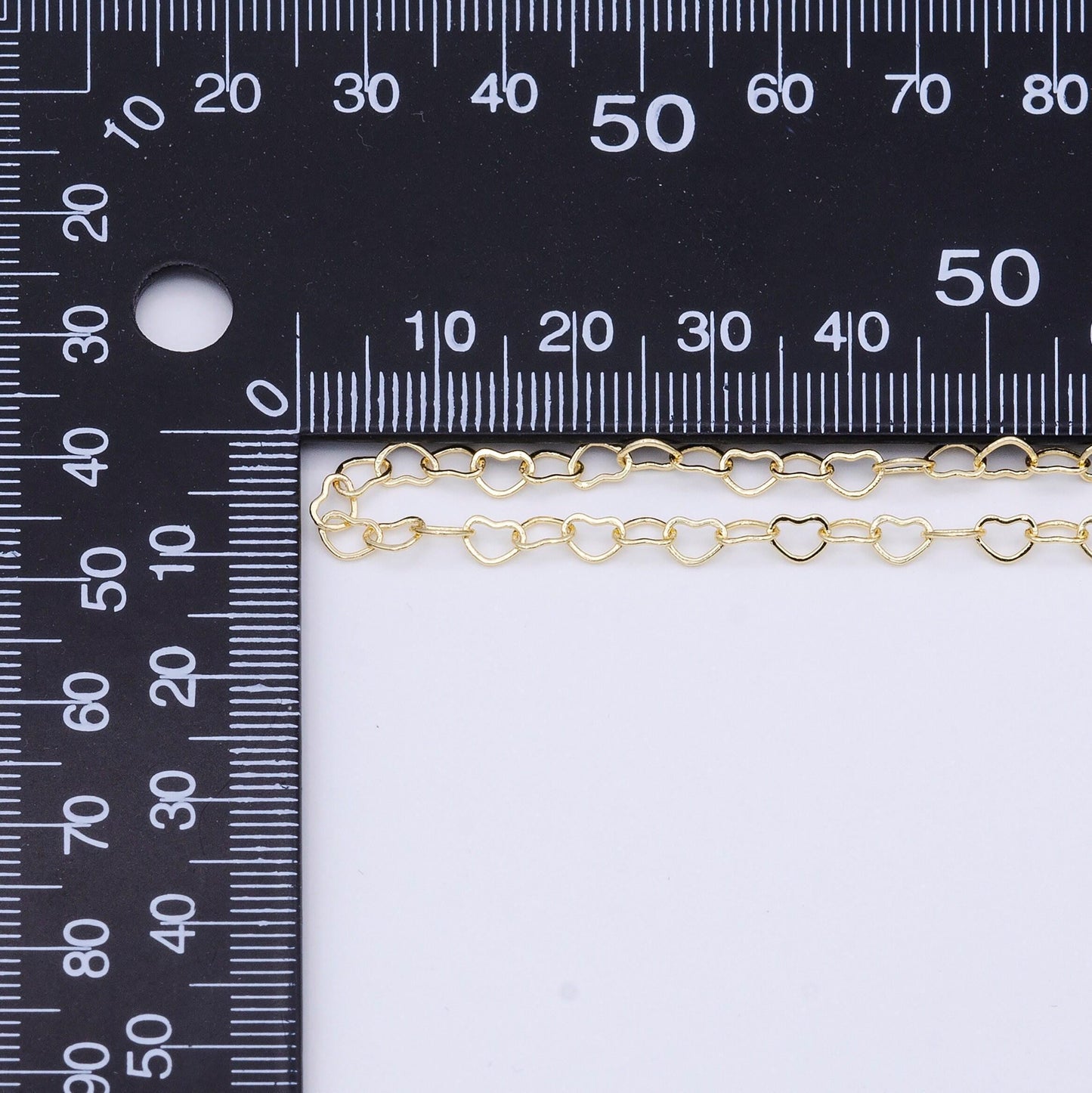 Gold heart link gold chain by yard, lovely heart charm chain, wholesale bulk roll chain for jewelry making width 3.4mm roll-1076