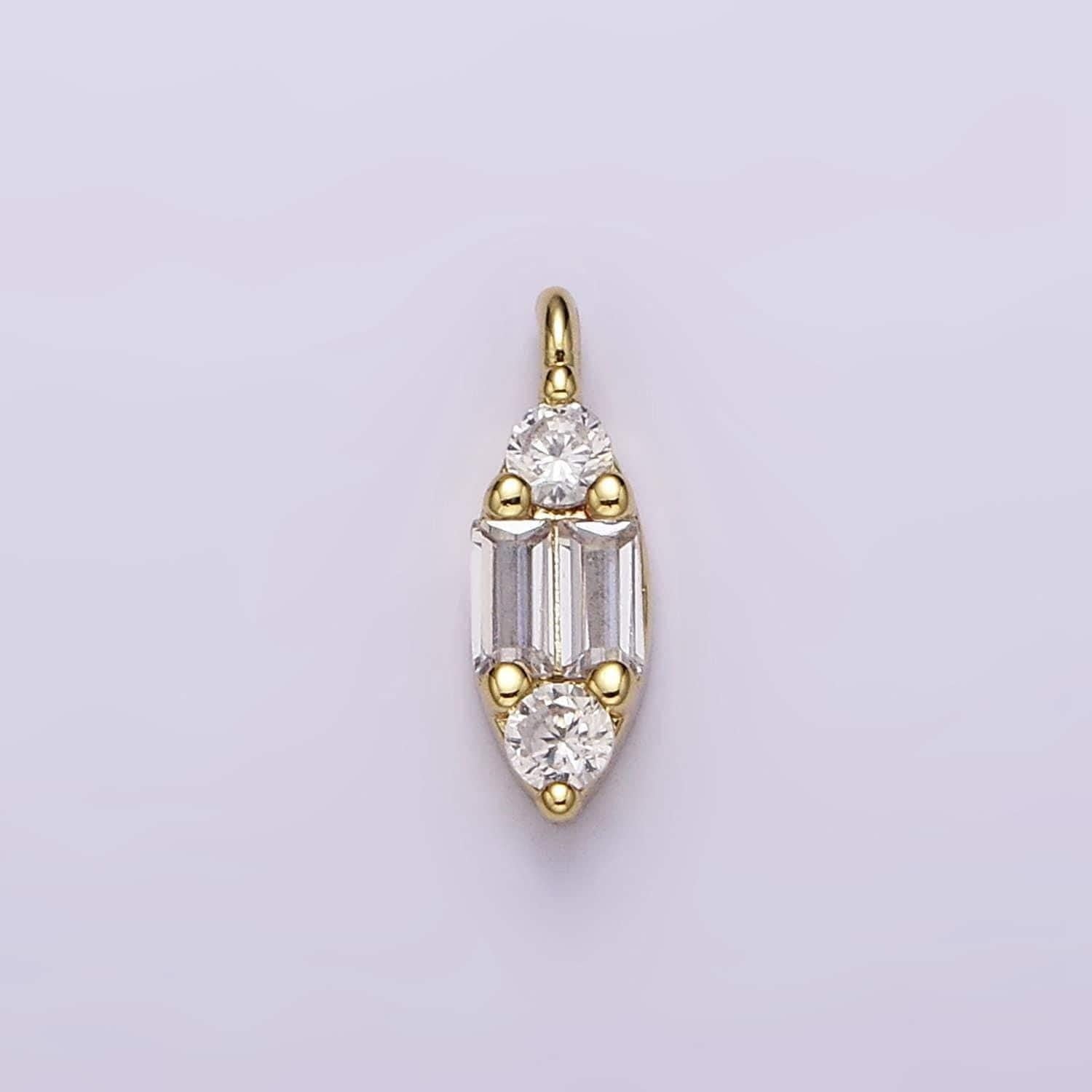 Mini oval charm 16k gold filled double baguette micro paved eye charm for bracelet necklace component | n969