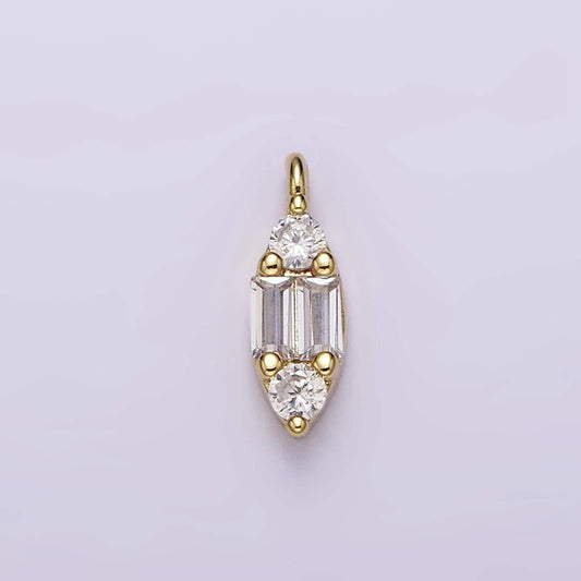 Mini oval charm 16k gold filled double baguette micro paved eye charm for bracelet necklace component | n969