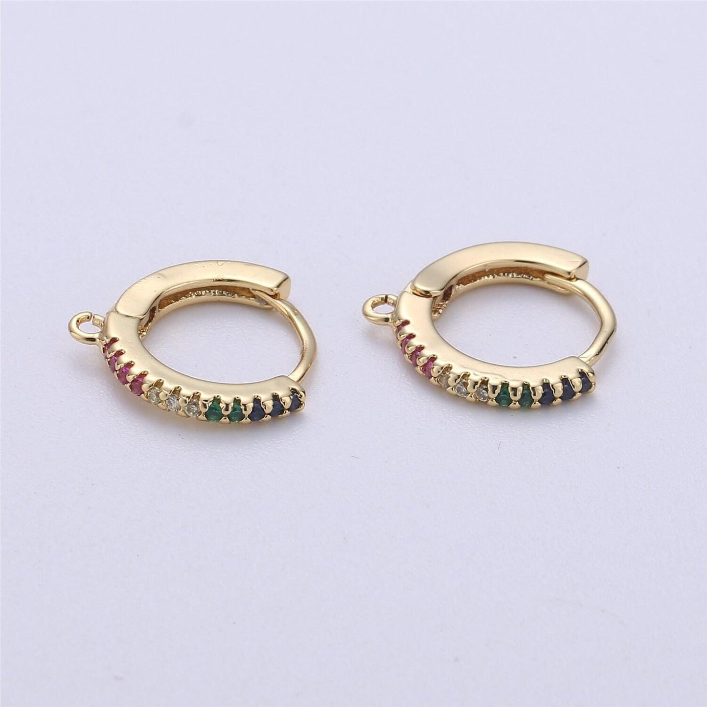 Dainty cz gold filled huggie w/ open link lever back hoop earring making 15mm, nickel & lead free for earring charm making findings