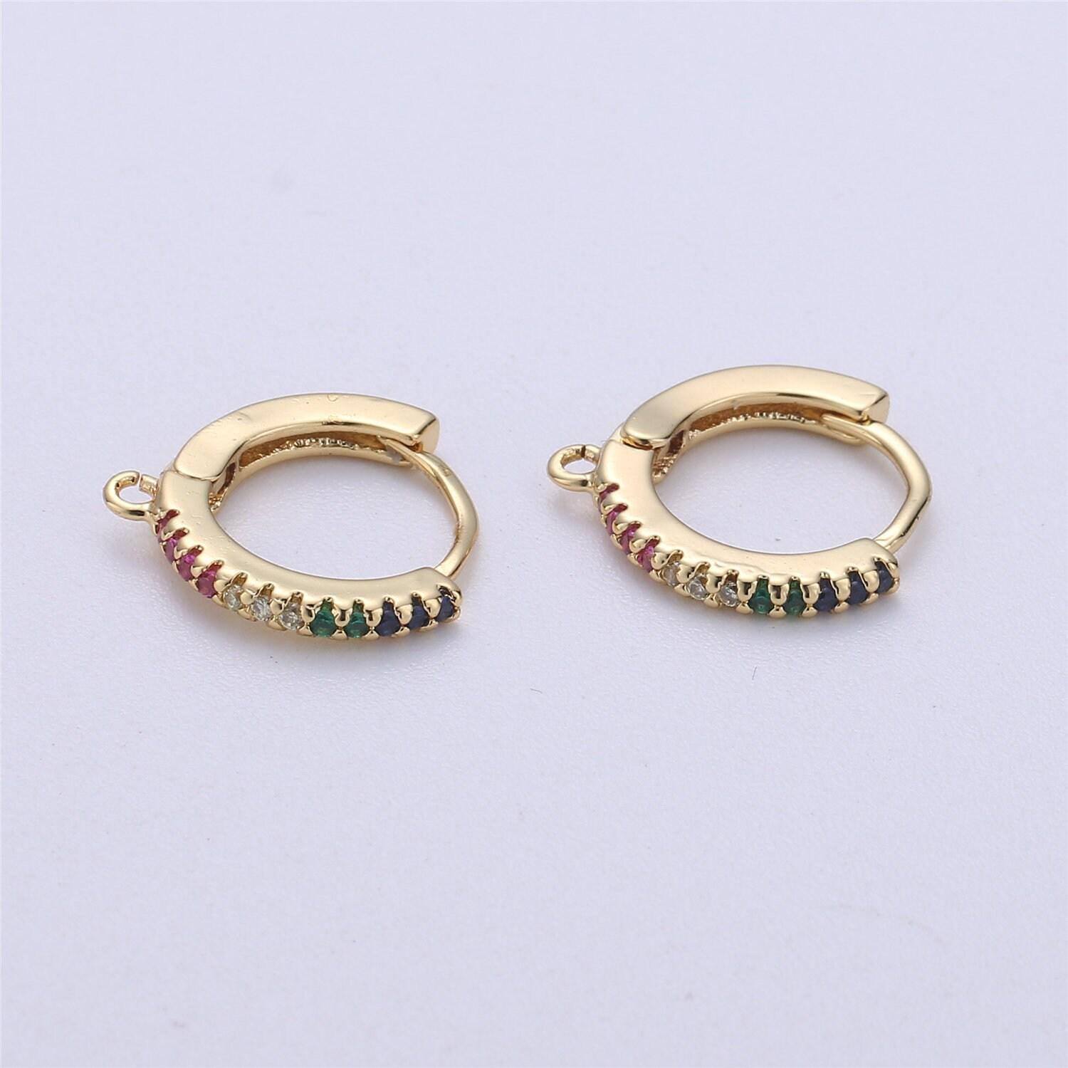 Dainty cz gold filled huggie w/ open link lever back hoop earring making 15mm, nickel & lead free for earring charm making findings