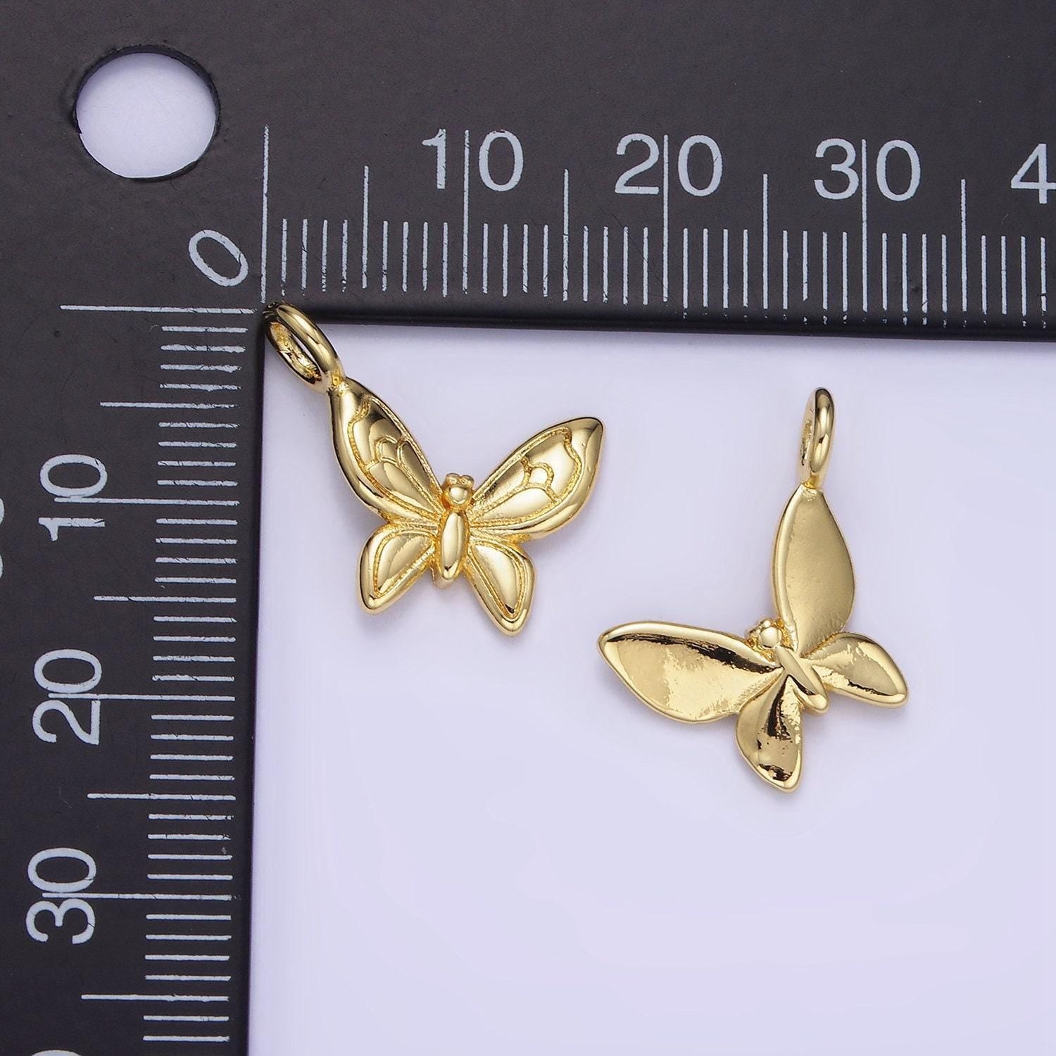 14k gold filled line-textured butterfly mini charm | ag-701