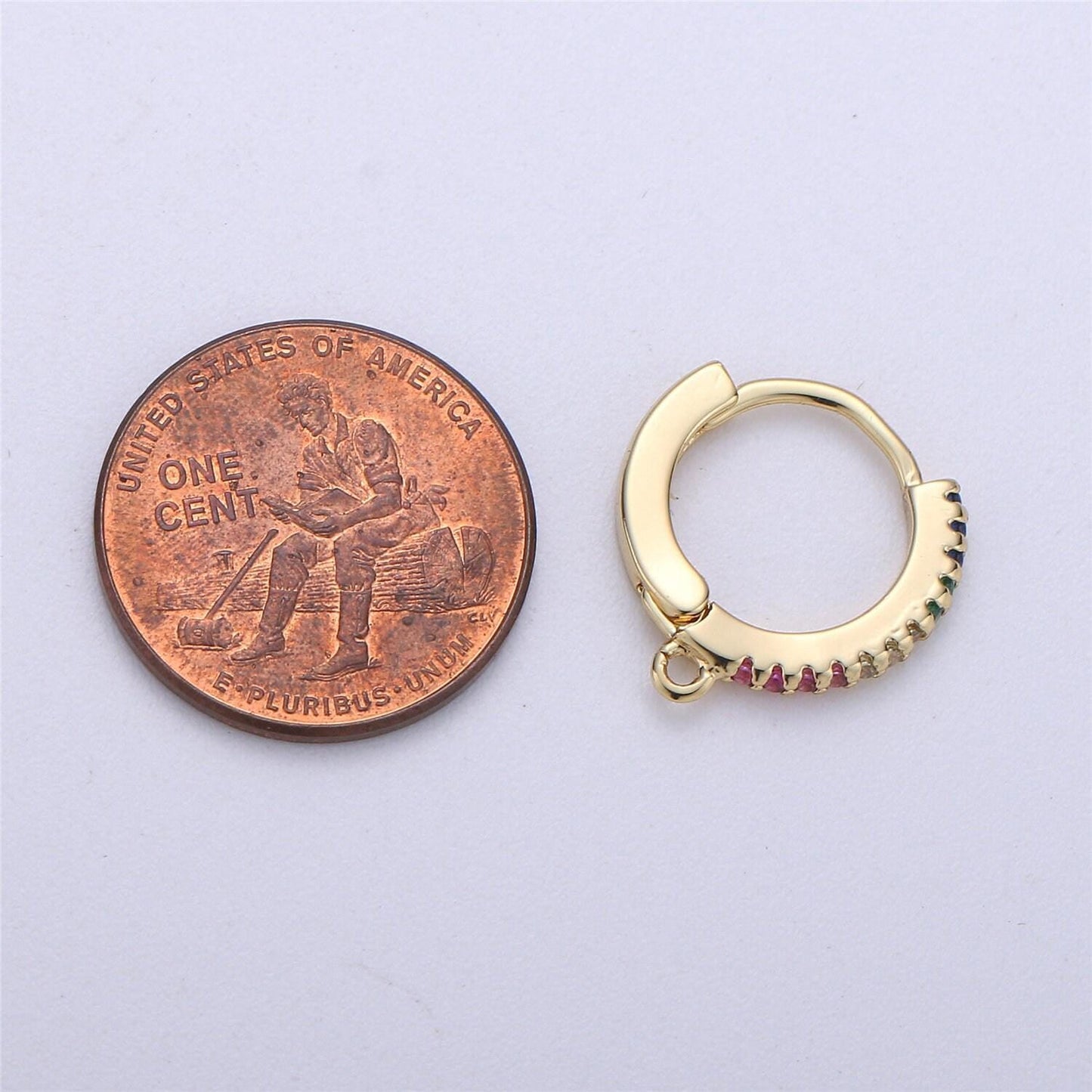 Dainty cz gold filled huggie w/ open link lever back hoop earring making 15mm, nickel & lead free for earring charm making findings