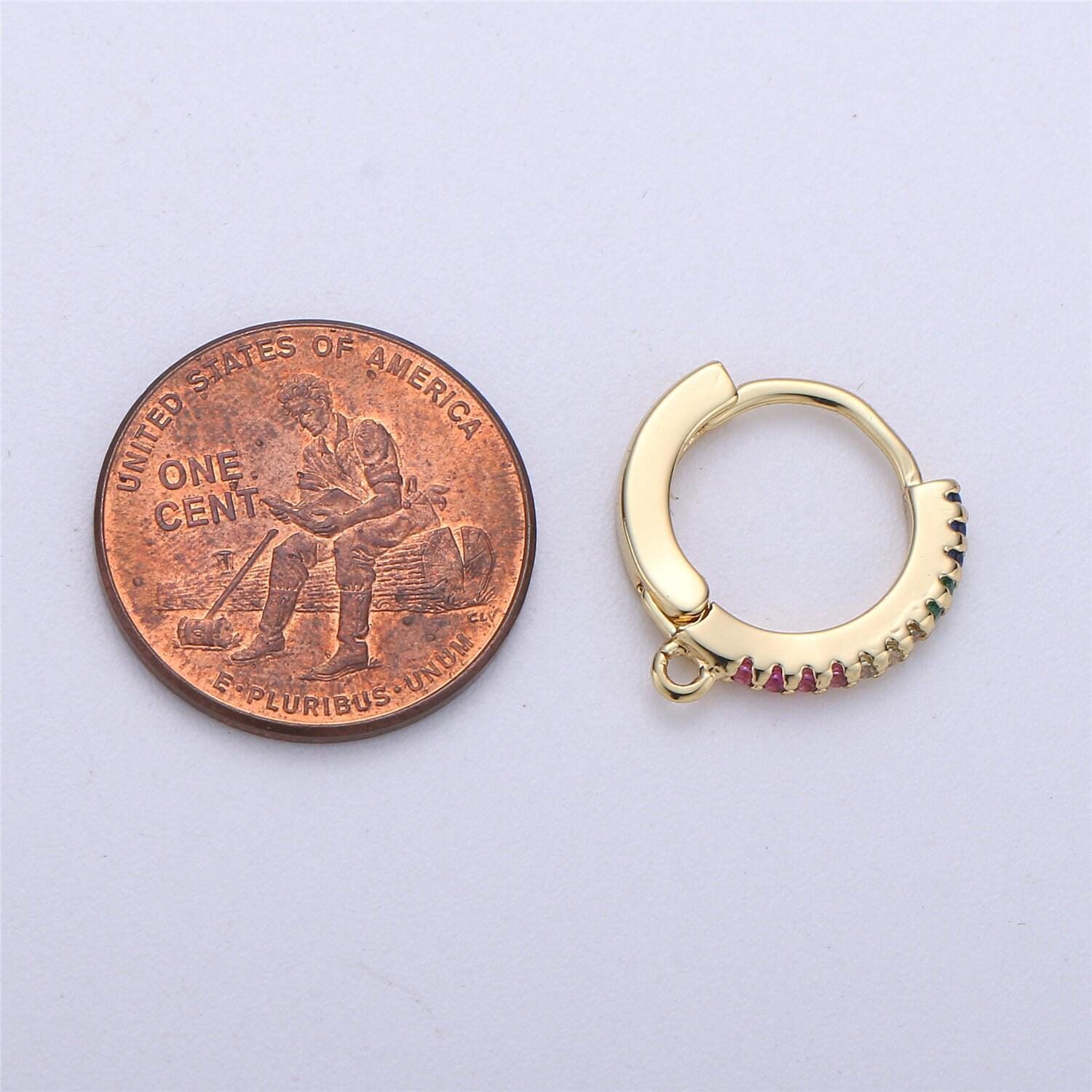 Dainty cz gold filled huggie w/ open link lever back hoop earring making 15mm, nickel & lead free for earring charm making findings