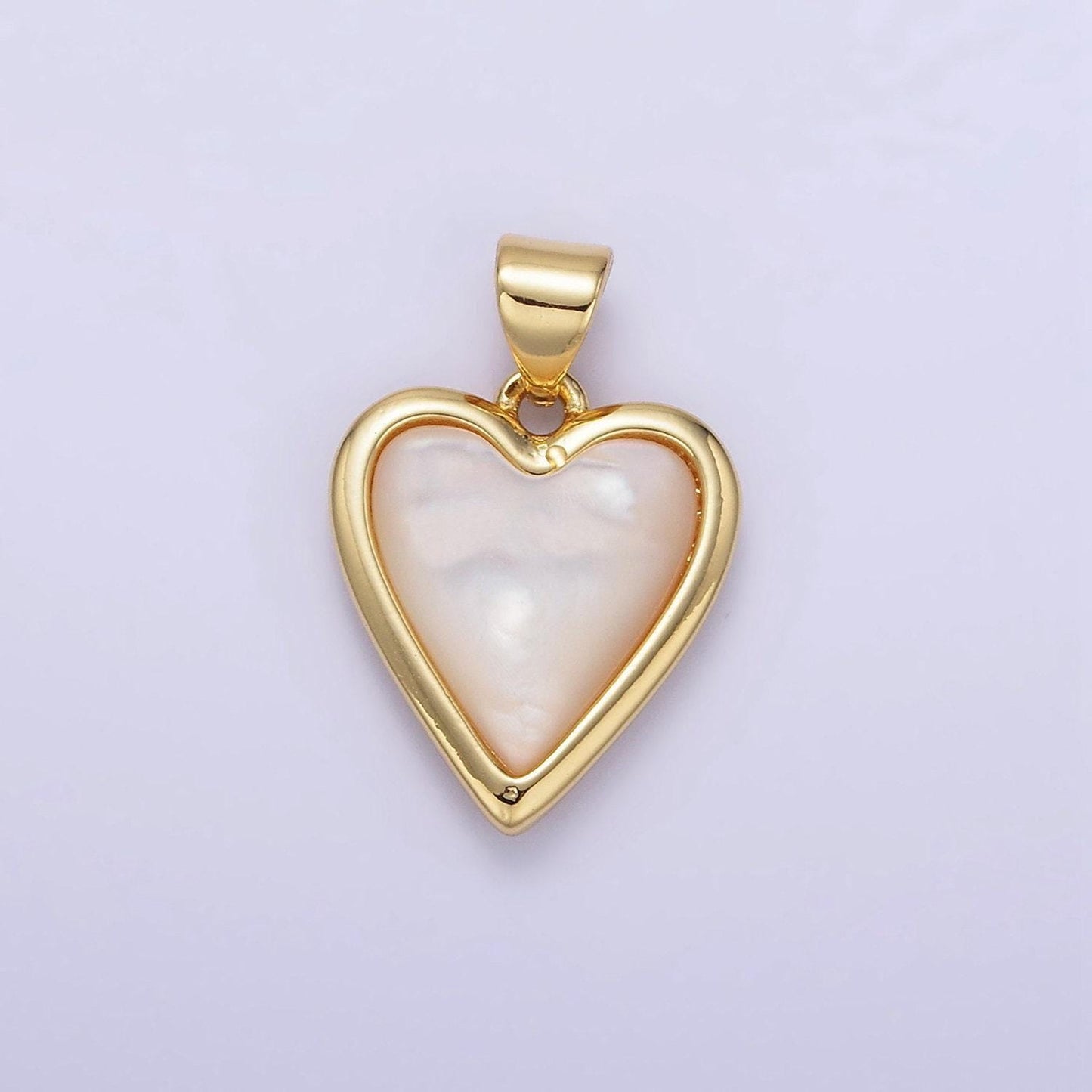 24k gold filled shell pearl charm minimalist love bezel heart pendant | aa1345