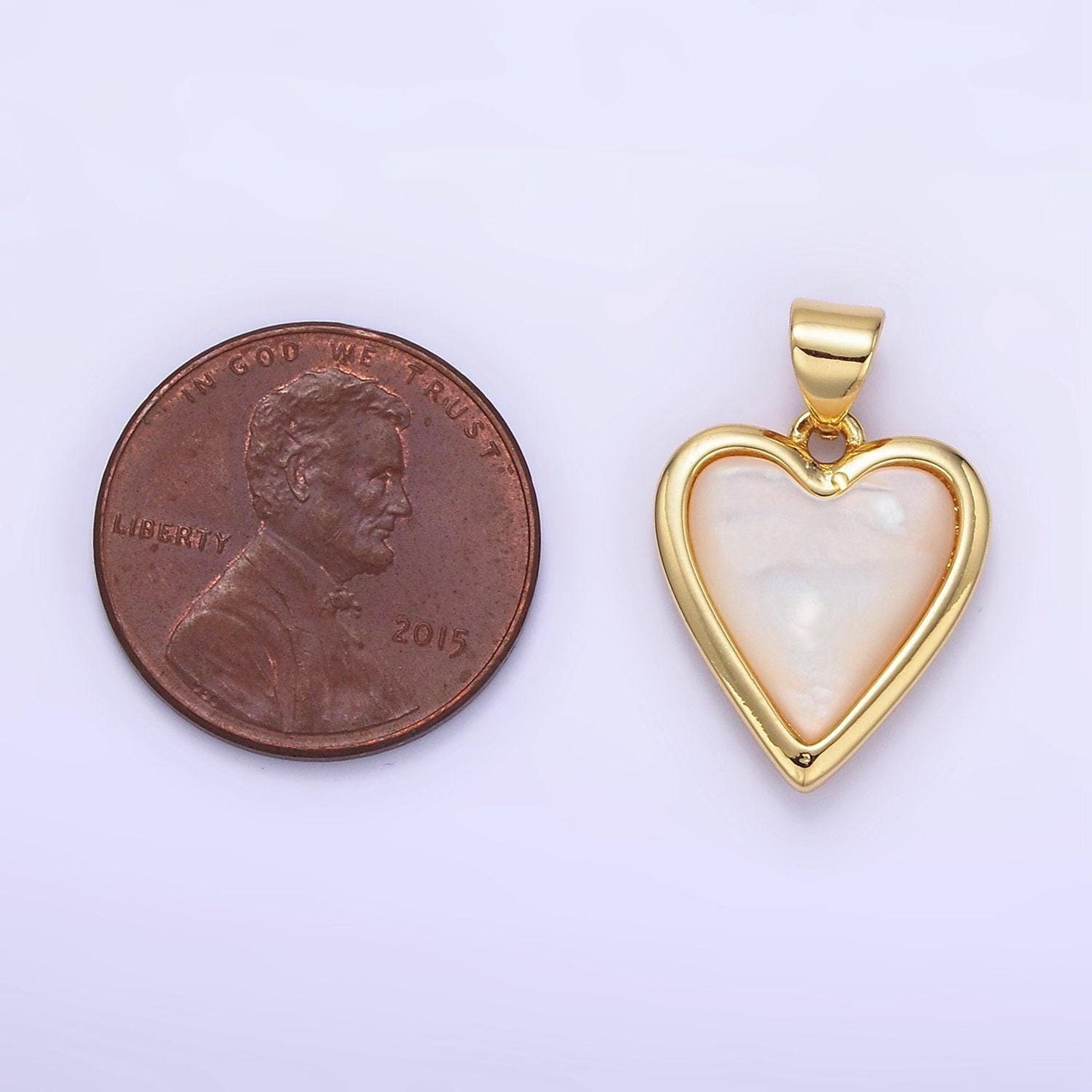 24k gold filled shell pearl charm minimalist love bezel heart pendant | aa1345