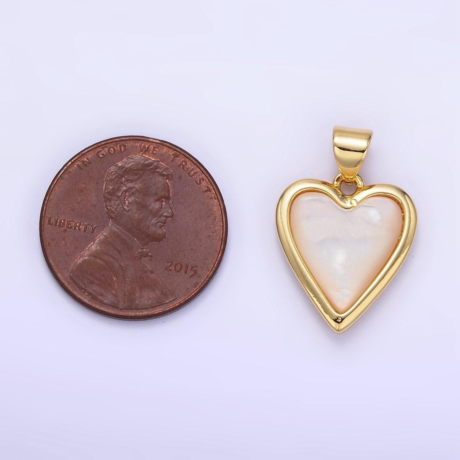 24k gold filled shell pearl charm minimalist love bezel heart pendant | aa1345