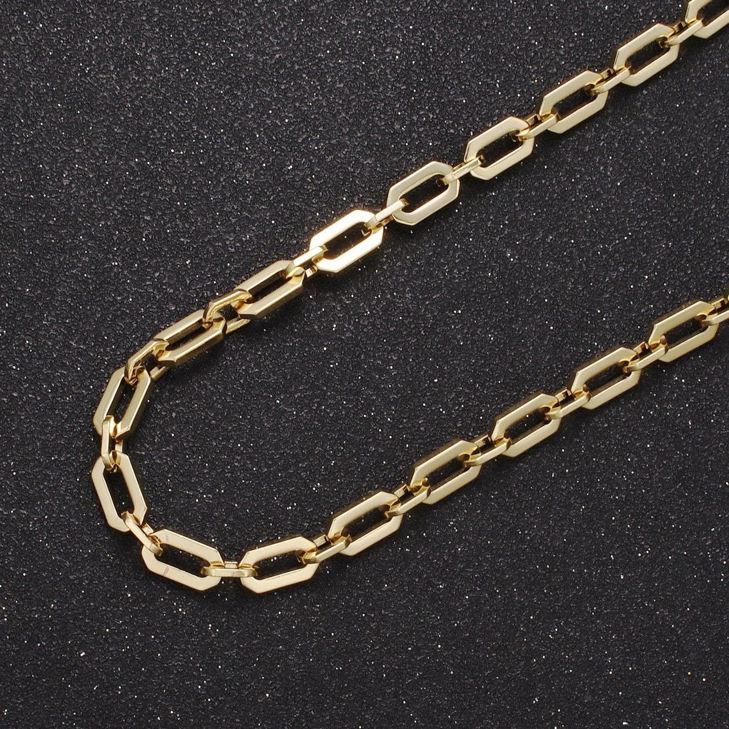 24k gold filled unique paper clip chain, rectangular paperclip chain by yard, wholesale bulk roll chain for jewelry making, 654