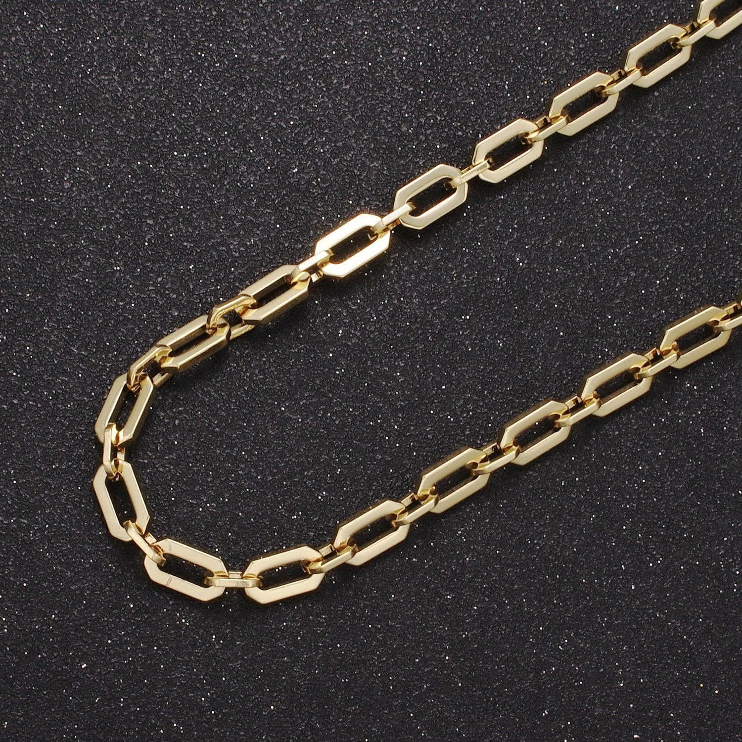 24k gold filled unique paper clip chain, rectangular paperclip chain by yard, wholesale bulk roll chain for jewelry making, 654