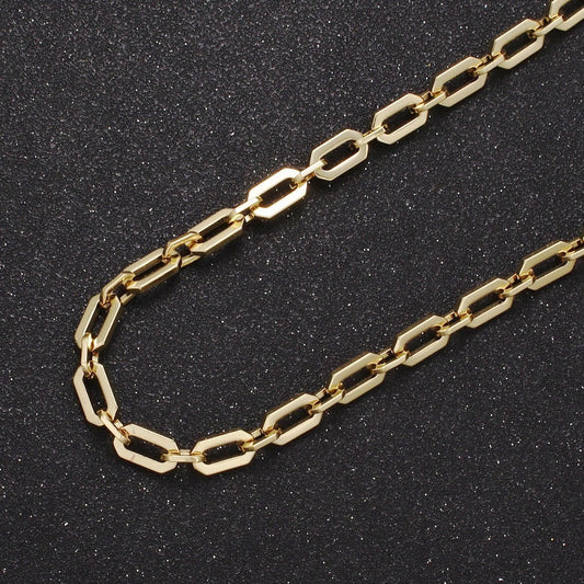 24k gold filled unique paper clip chain, rectangular paperclip chain by yard, wholesale bulk roll chain for jewelry making, 654