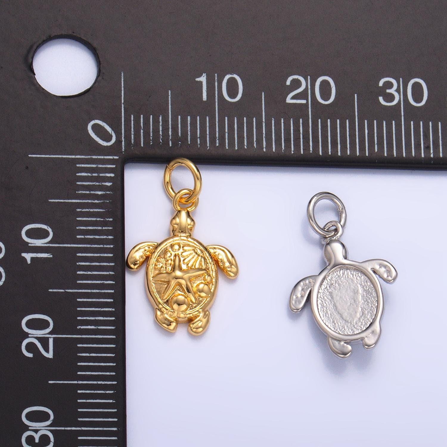 Sea turtle starfish ocean animal 24k gold filled charm in gold & silver | ag-886