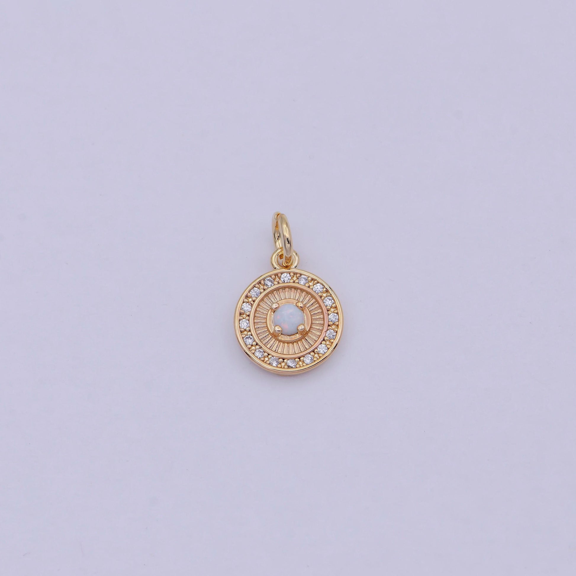 Mini round charm with opal stone 18k gold filled coin pendant for minimalist jewelry n-909