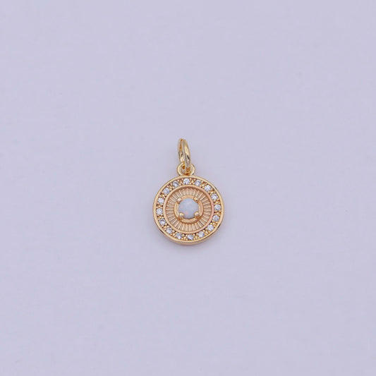 Mini round charm with opal stone 18k gold filled coin pendant for minimalist jewelry n-909