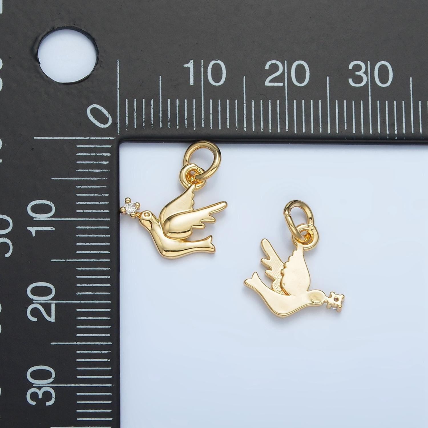 Clear cz dove gold filled animal of peace charm | w-176