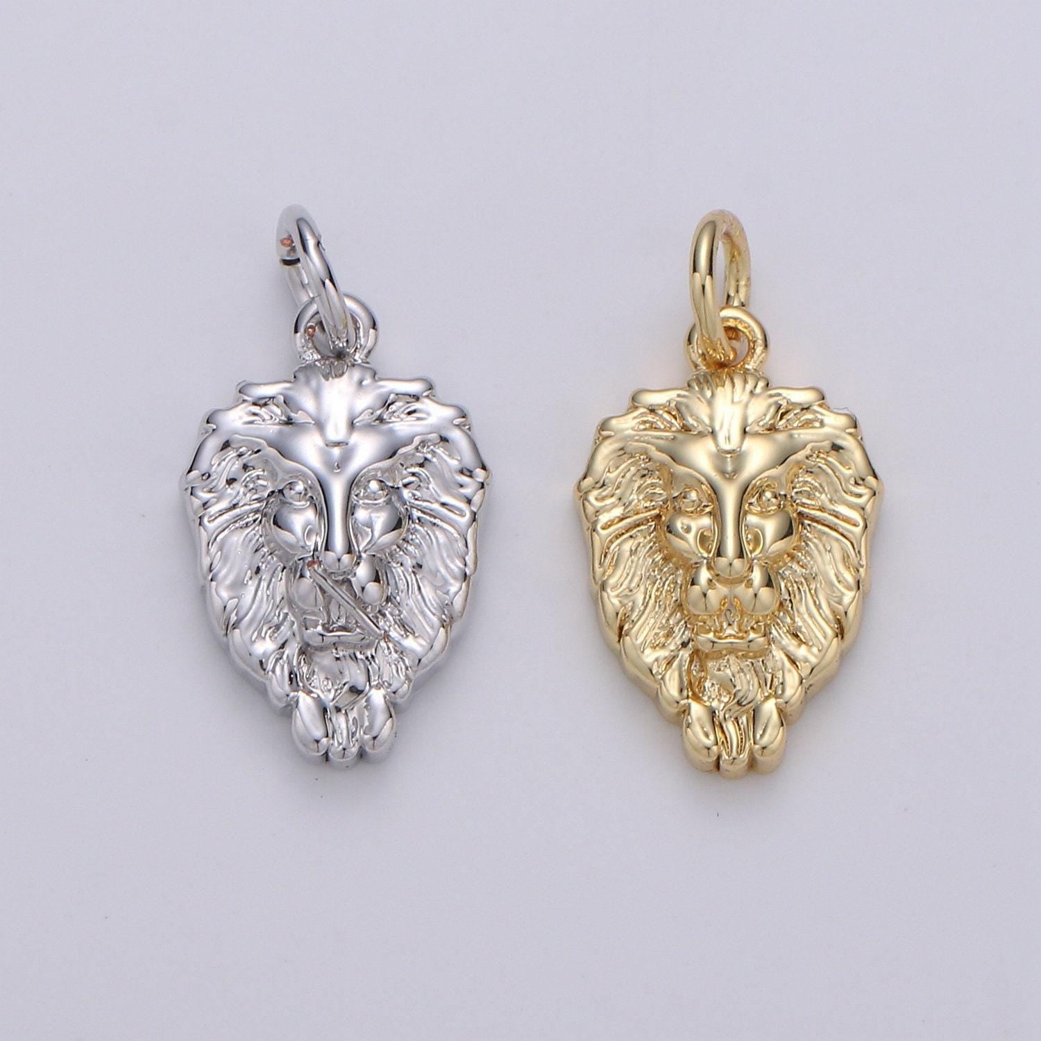 14k gold lion charm, lion pendant, lion bracelet, lion silver charm, animal charm, nature