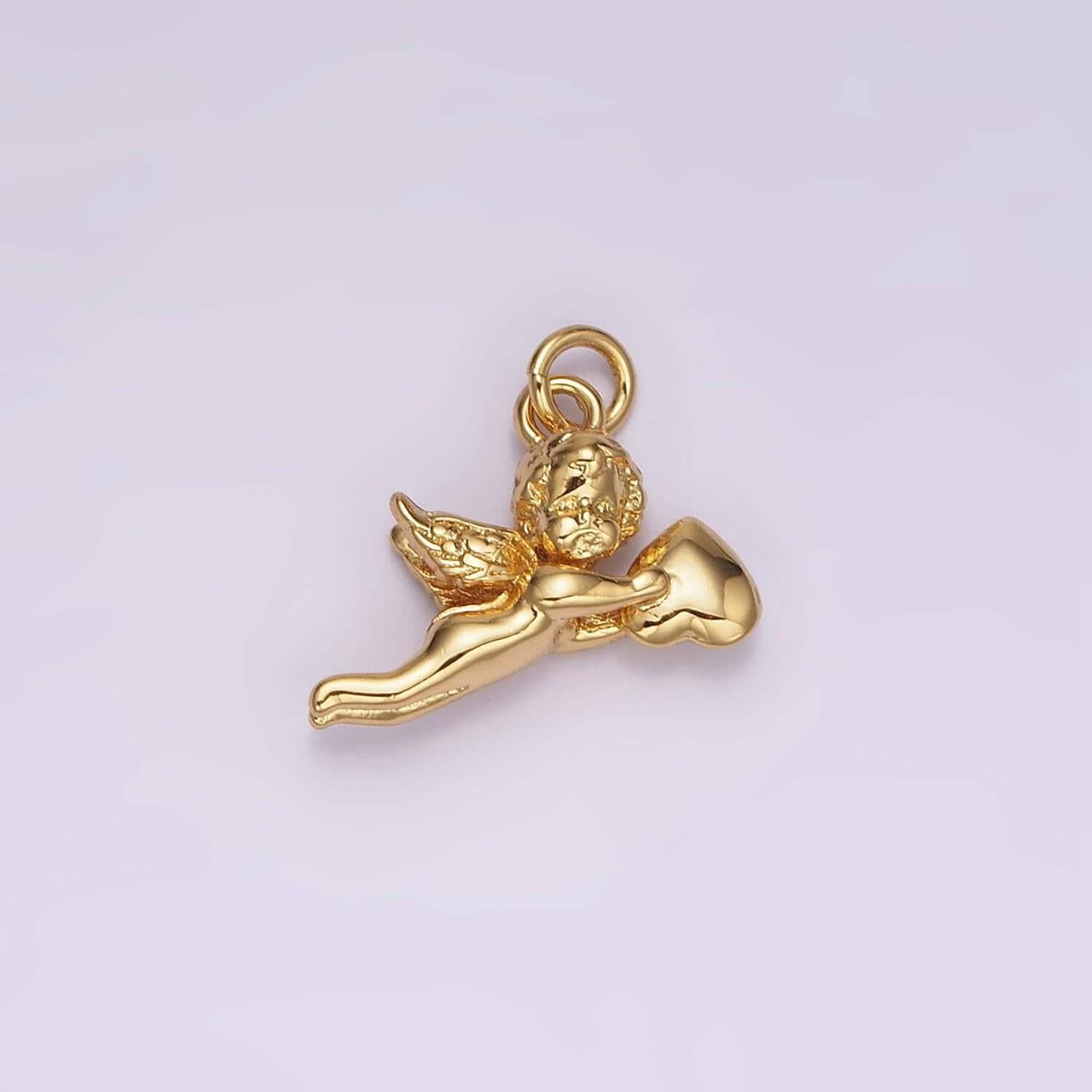 14k gold filed cherub baby angel heart puffed mini charm in gold & silver | ag592