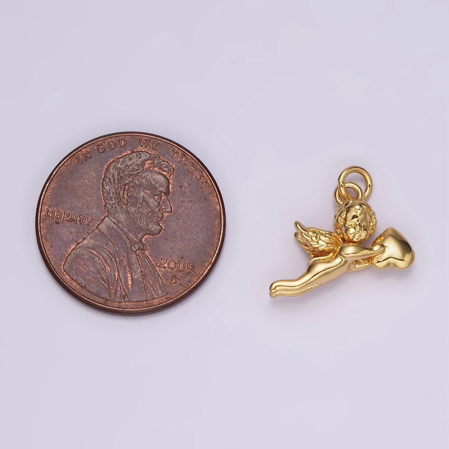 14k gold filed cherub baby angel heart puffed mini charm in gold & silver | ag592