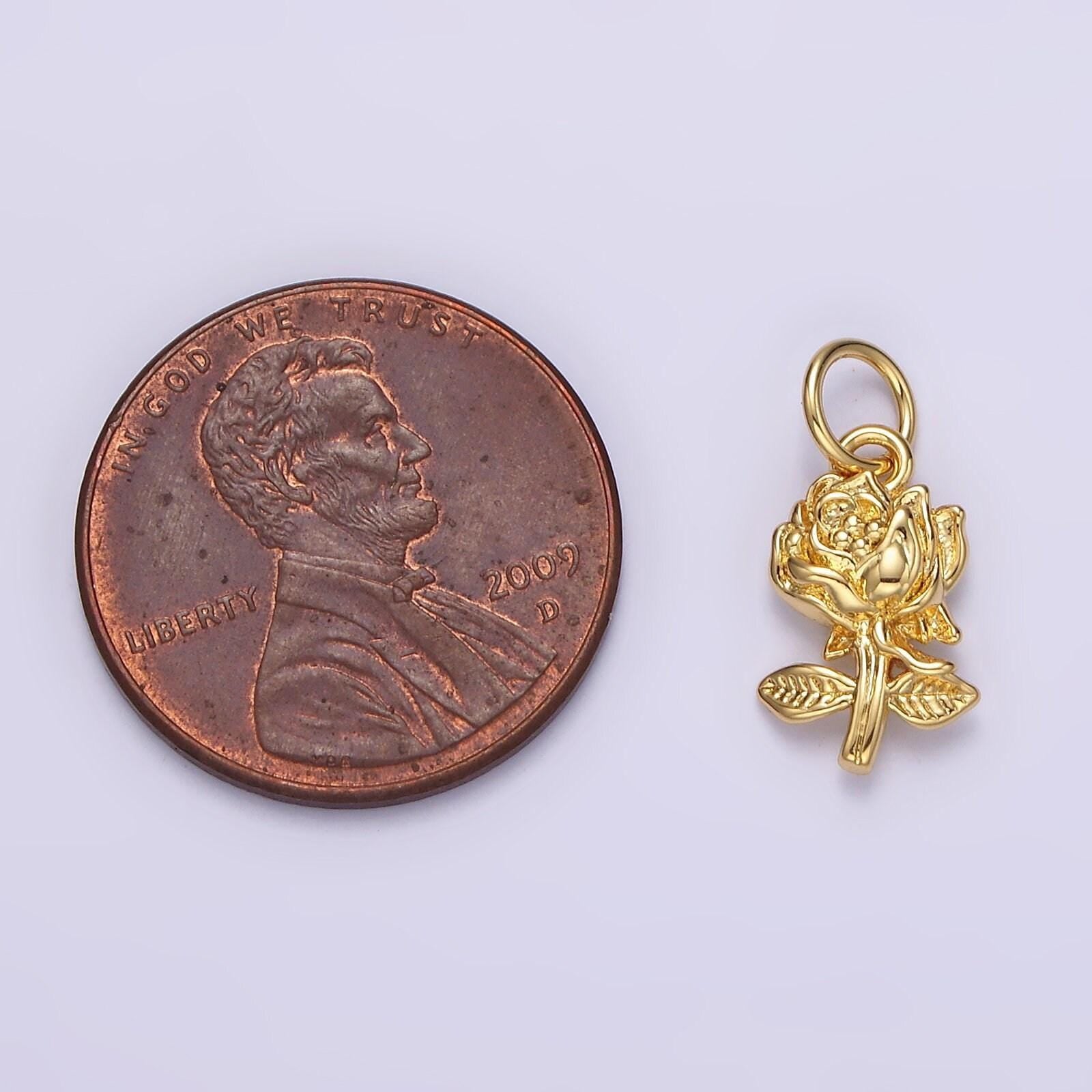 14k gold filled 16mm rose flower nature charm in gold & silver | n1112 n1113