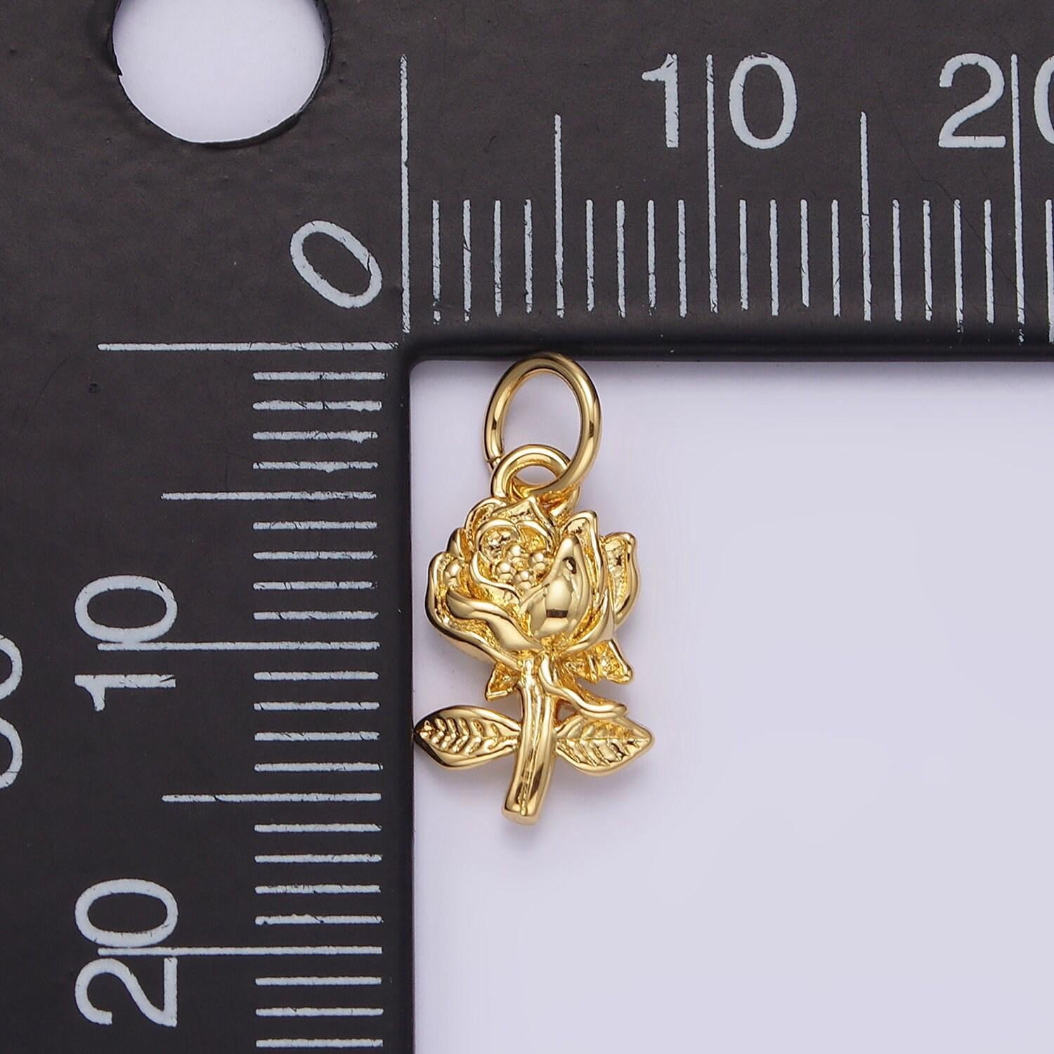 14k gold filled 16mm rose flower nature charm in gold & silver | n1112 n1113