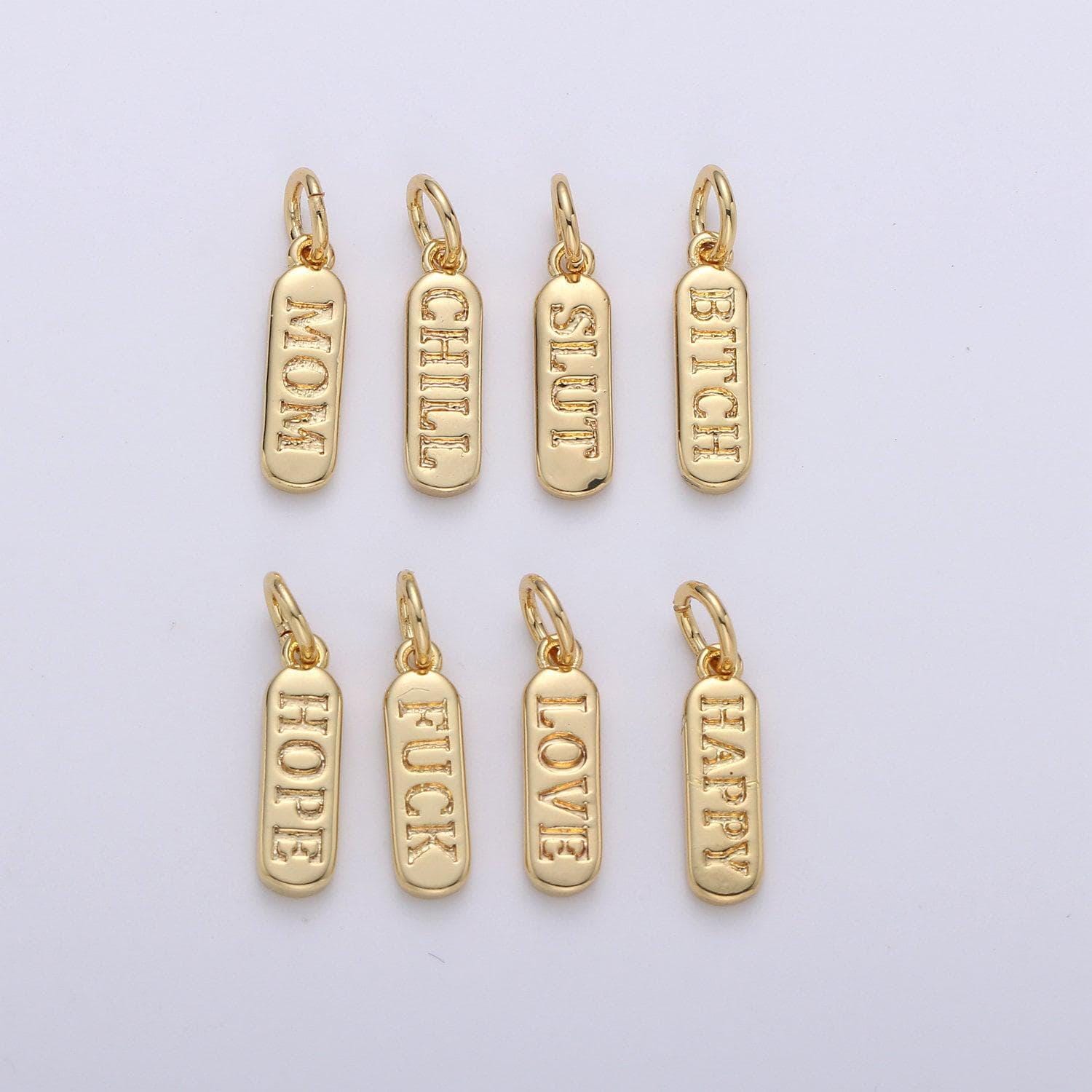 Dainty gold pill bar charm word love mom hope happy chill charm 14k gold filed charm for bracelet earring necklace d323-d330, d747