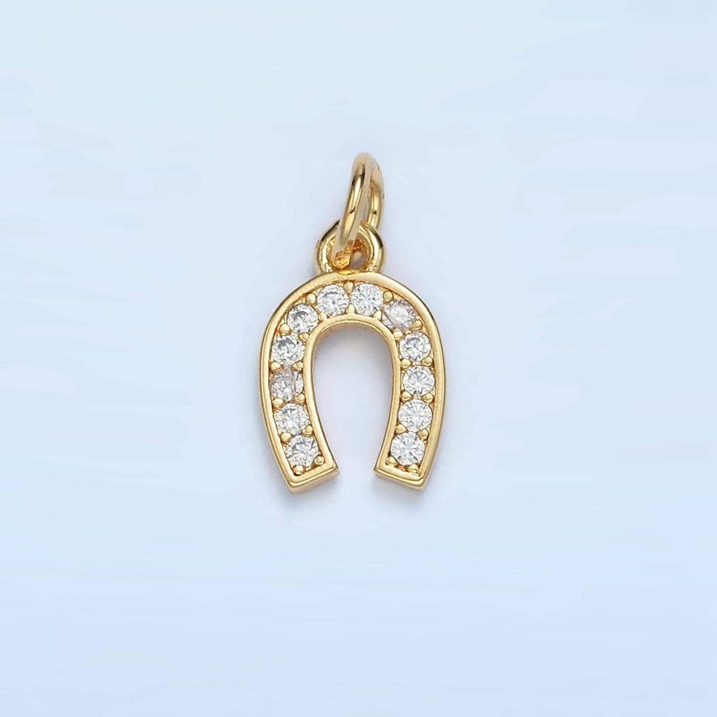 Lucky horseshoe micro paved cz gold filled charm | m-019