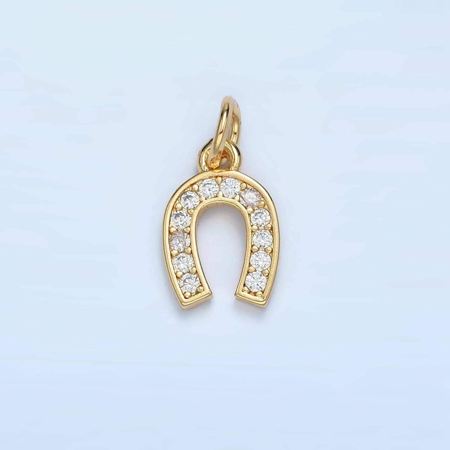 Lucky horseshoe micro paved cz gold filled charm | m-019