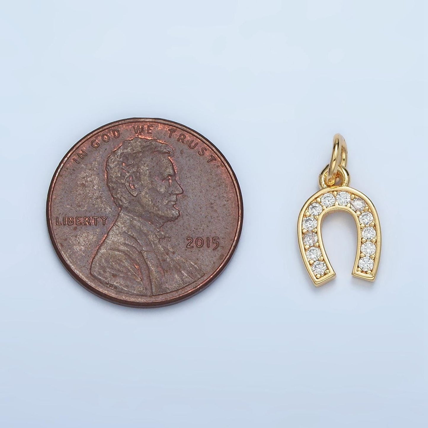 Lucky horseshoe micro paved cz gold filled charm | m-019