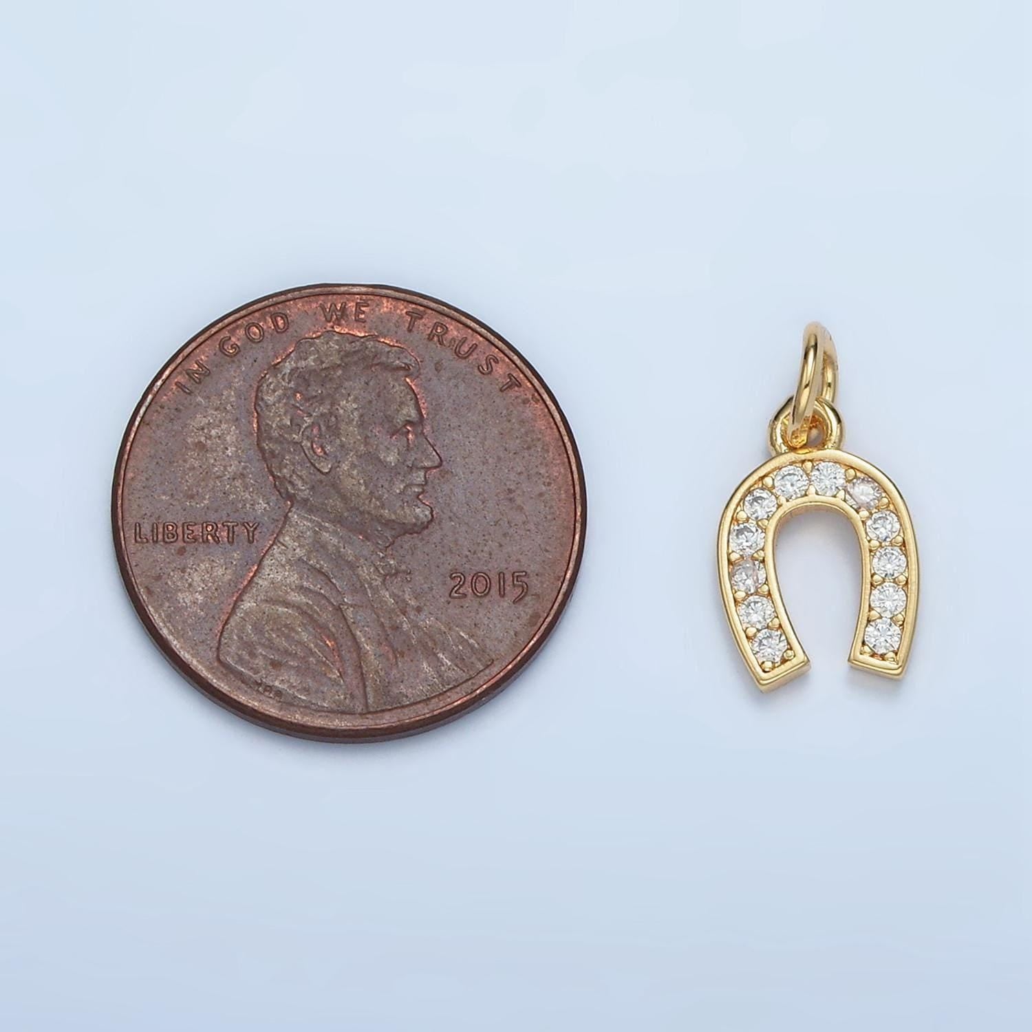 Lucky horseshoe micro paved cz gold filled charm | m-019