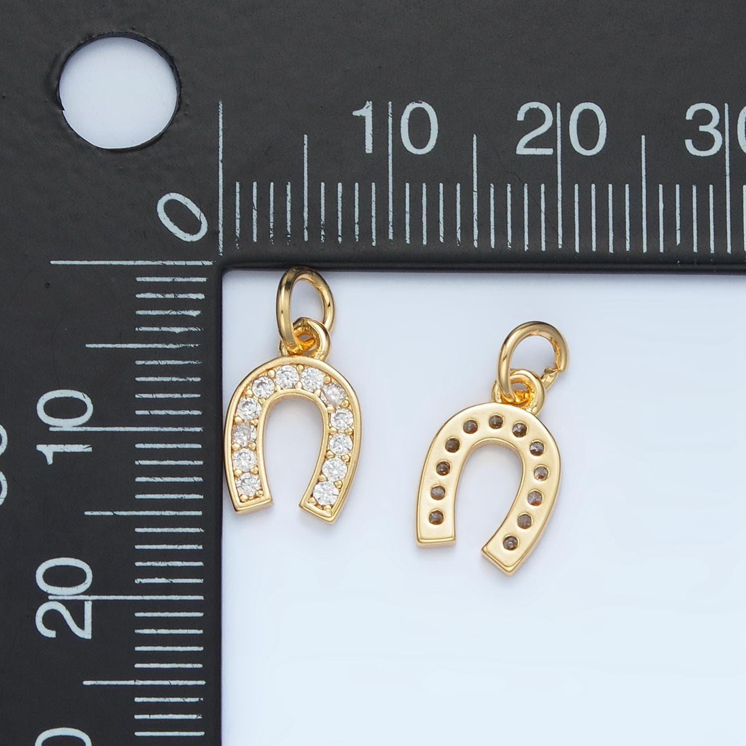 Lucky horseshoe micro paved cz gold filled charm | m-019
