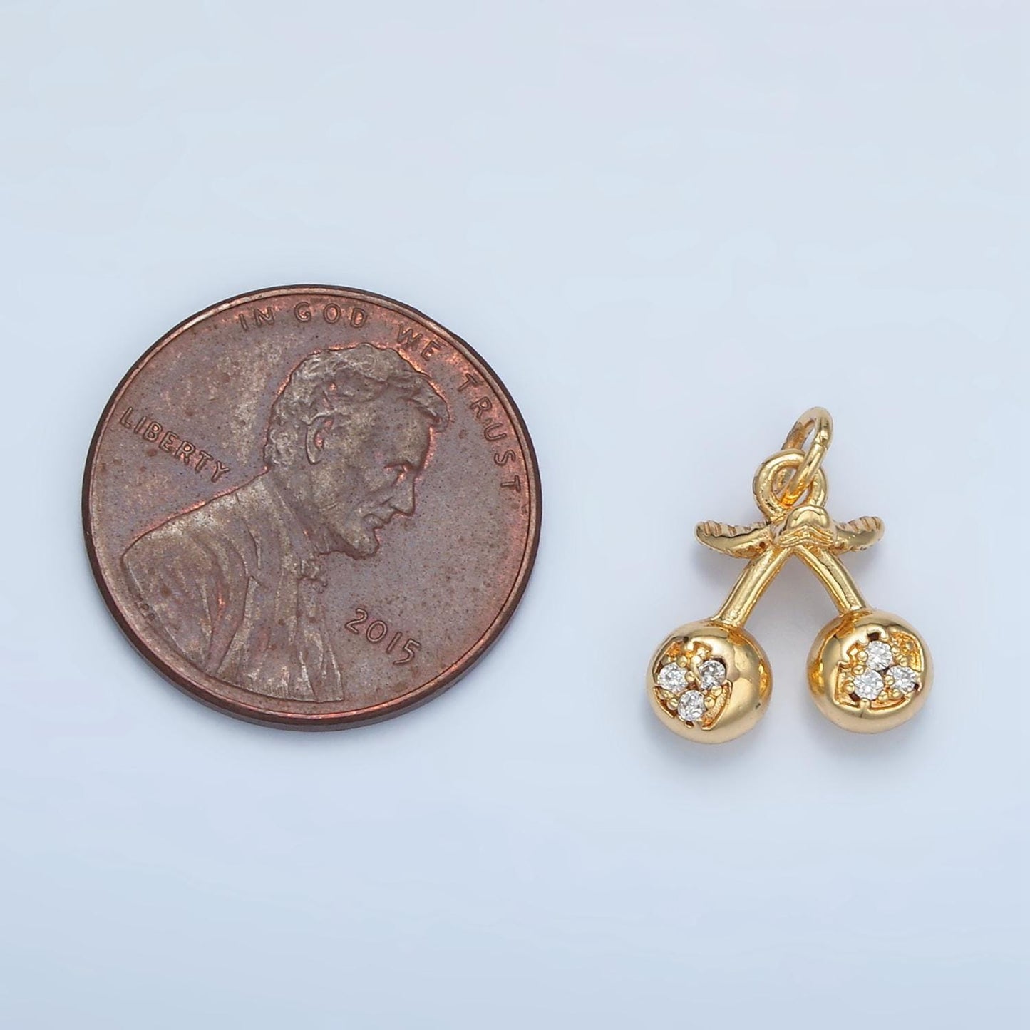 14k gold filled clear cz cherry fruit mini add-on charm | e-259