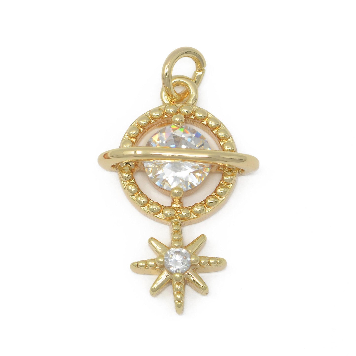 14k gold filled planet saturn charm pendant, micro pave cz galaxy charm star for necklace bracelet component celestial jewelry m386