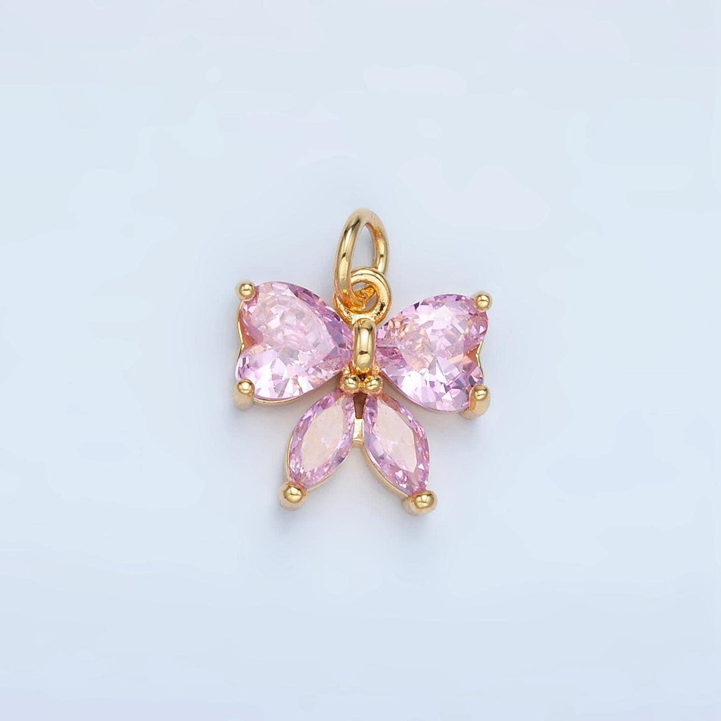 24k gold filled bow charms cz charm pink micro pave bow mini bow pendant cubic zirconia charm for bracelet necklace n1419
