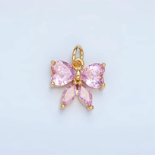 24k gold filled bow charms cz charm pink micro pave bow mini bow pendant cubic zirconia charm for bracelet necklace n1419